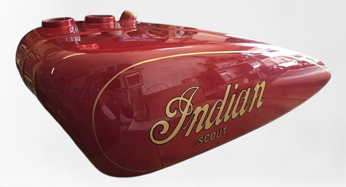 INDIAN SCOUT 101 1928-1929-1930 PETROL OIL GAS TANK RED PAINTED WITH LID CAPS - Image 2