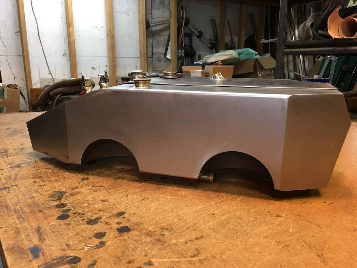 HARLEY DAVIDSON 1915 TRAVELER TWIN FUEL GAS PETROL TANK TIN PLATED WITH CAPS - Image 2