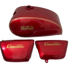 Norton Commando Interstate Fuel Petrol Gas Tank Side Panel Steel Cherry Painted With Cap